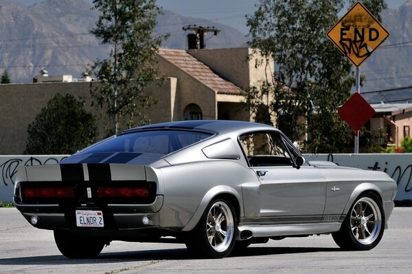 Silver Ford Mustang rear view