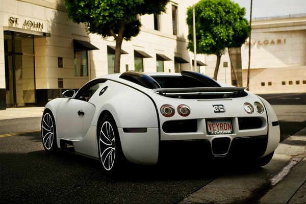 White Bugatti rear view