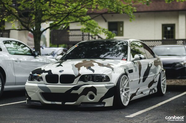 BMW voiture tuning sous camouflage bouleau