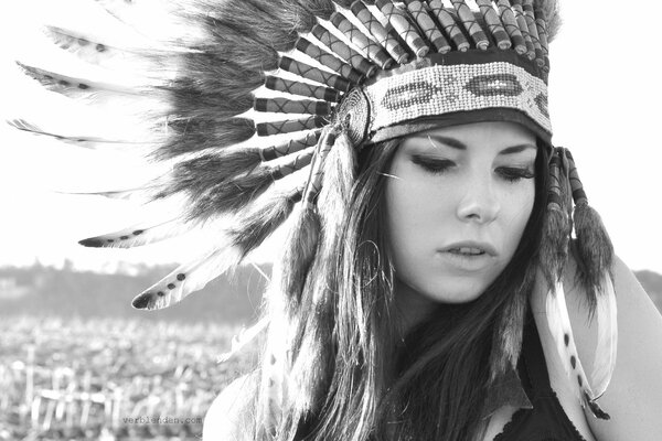 A girl in an Indian headdress