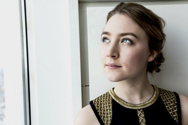 Portrait of Saoirse Ronan at the Grand Budapest Hotel