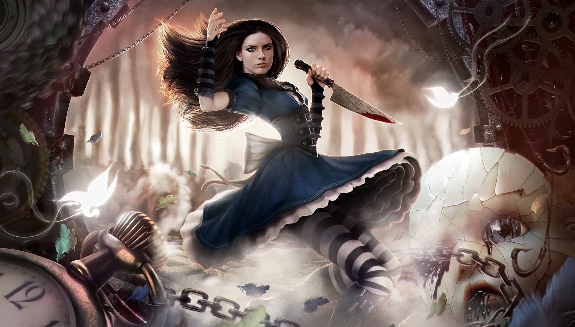 alice alice madness returns ketten uhren uhrwerk puppe messer