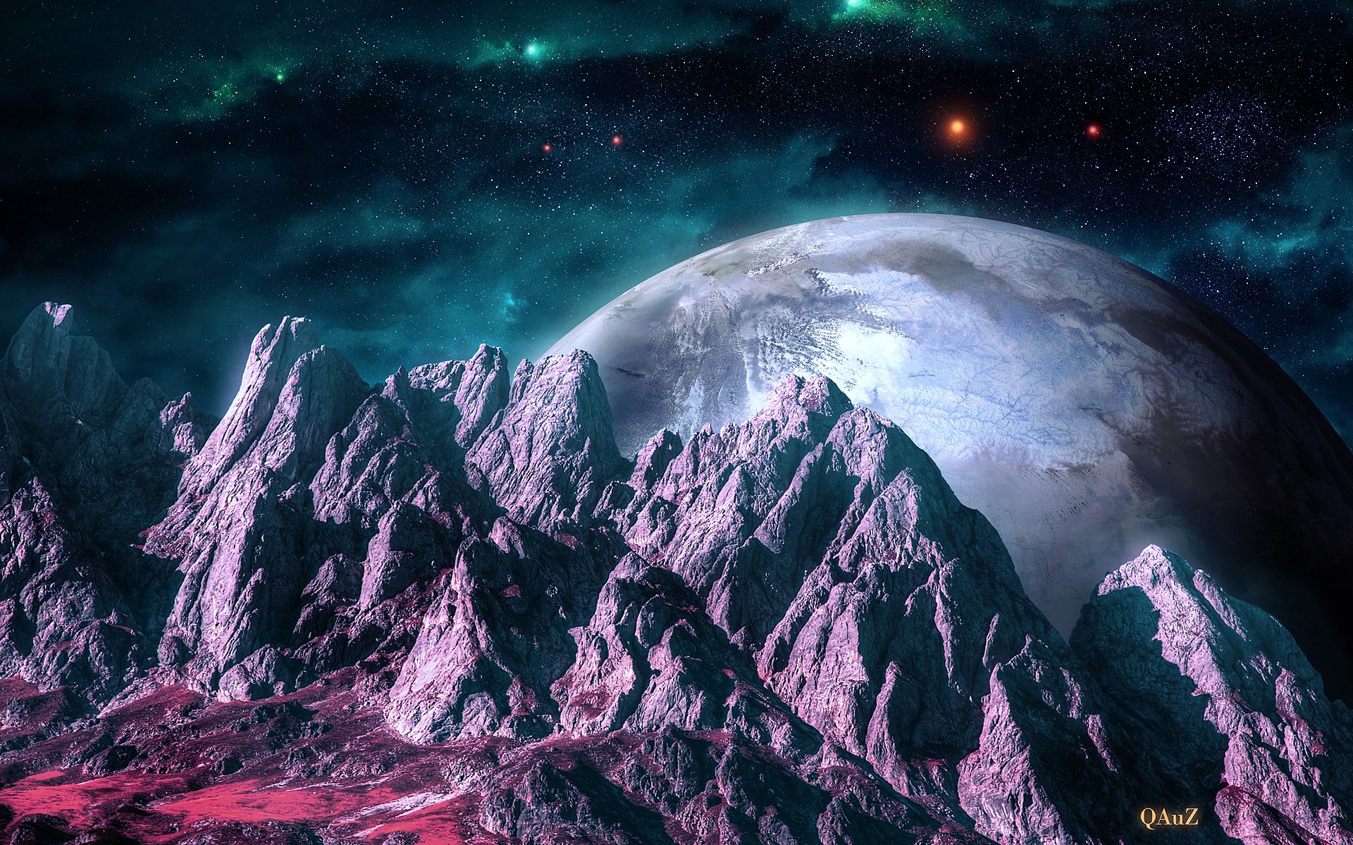 art space planets stars relief landscape mountains nebula