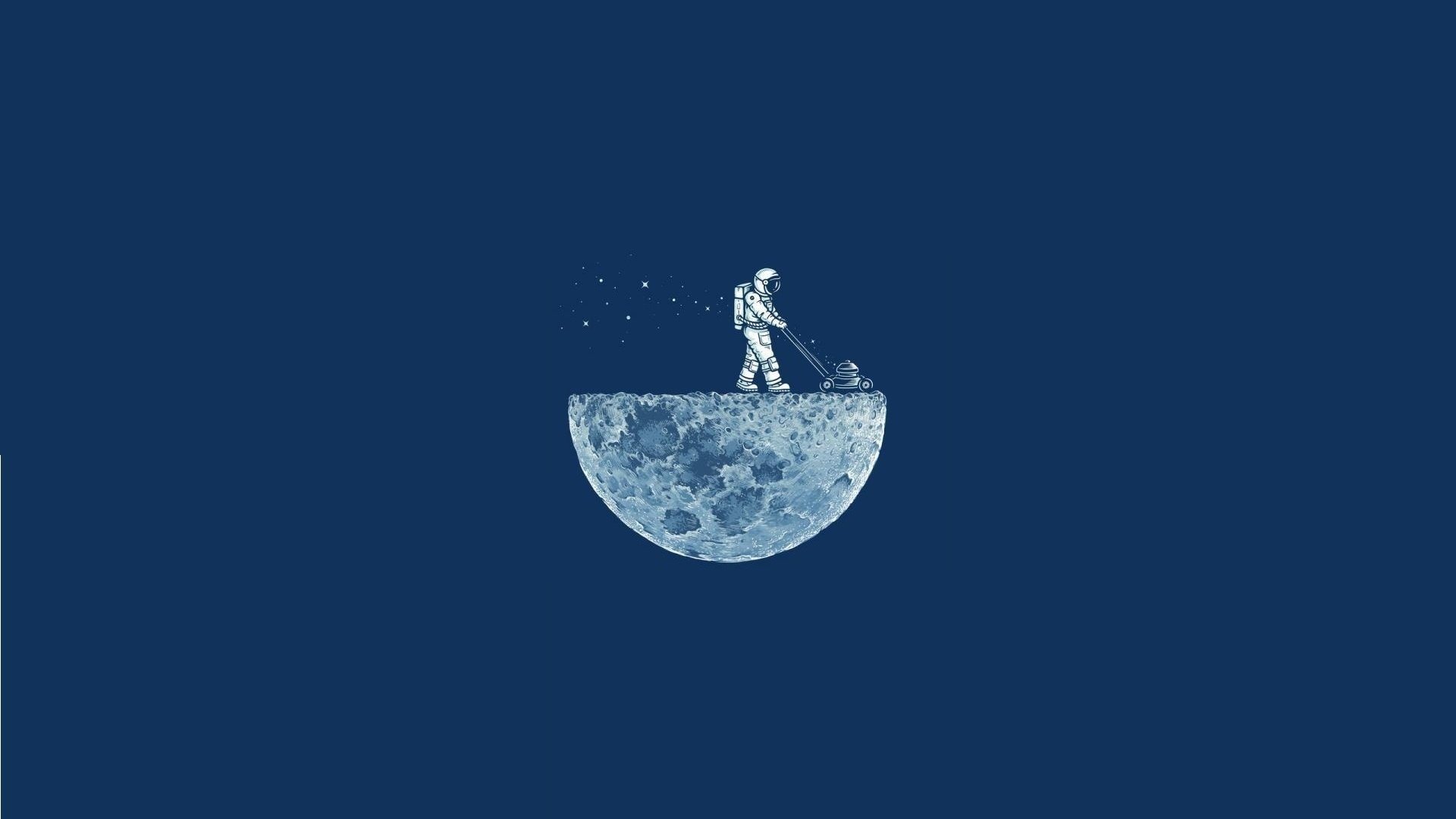 minimalisme astronaute tondeuse à gazon lune lune bleu