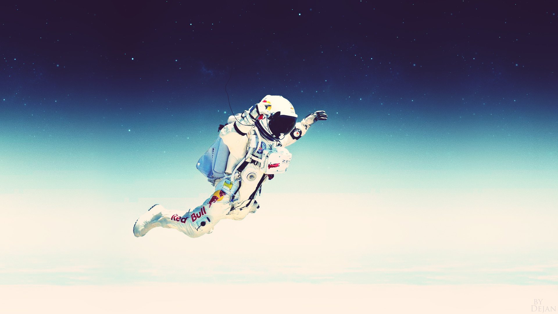 raum sterne himmel fliegen springen raumanzug felix baumgartner red bull strato