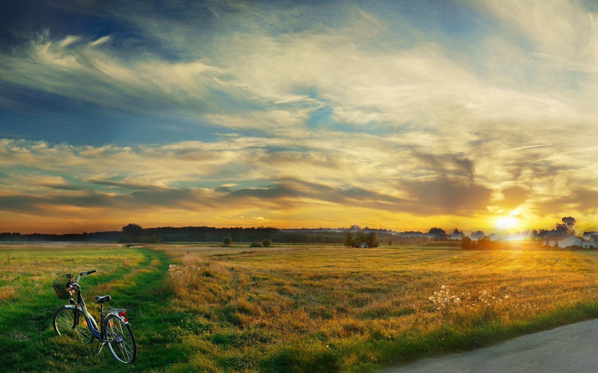 ilence bike sunset sky night clouds the field