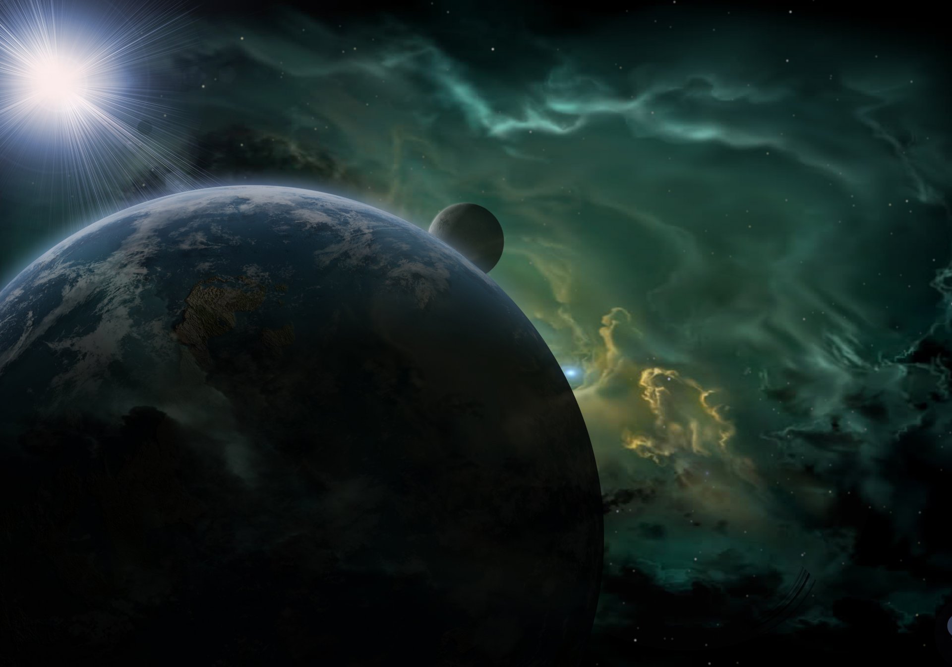 art space planet star satellite nebula render