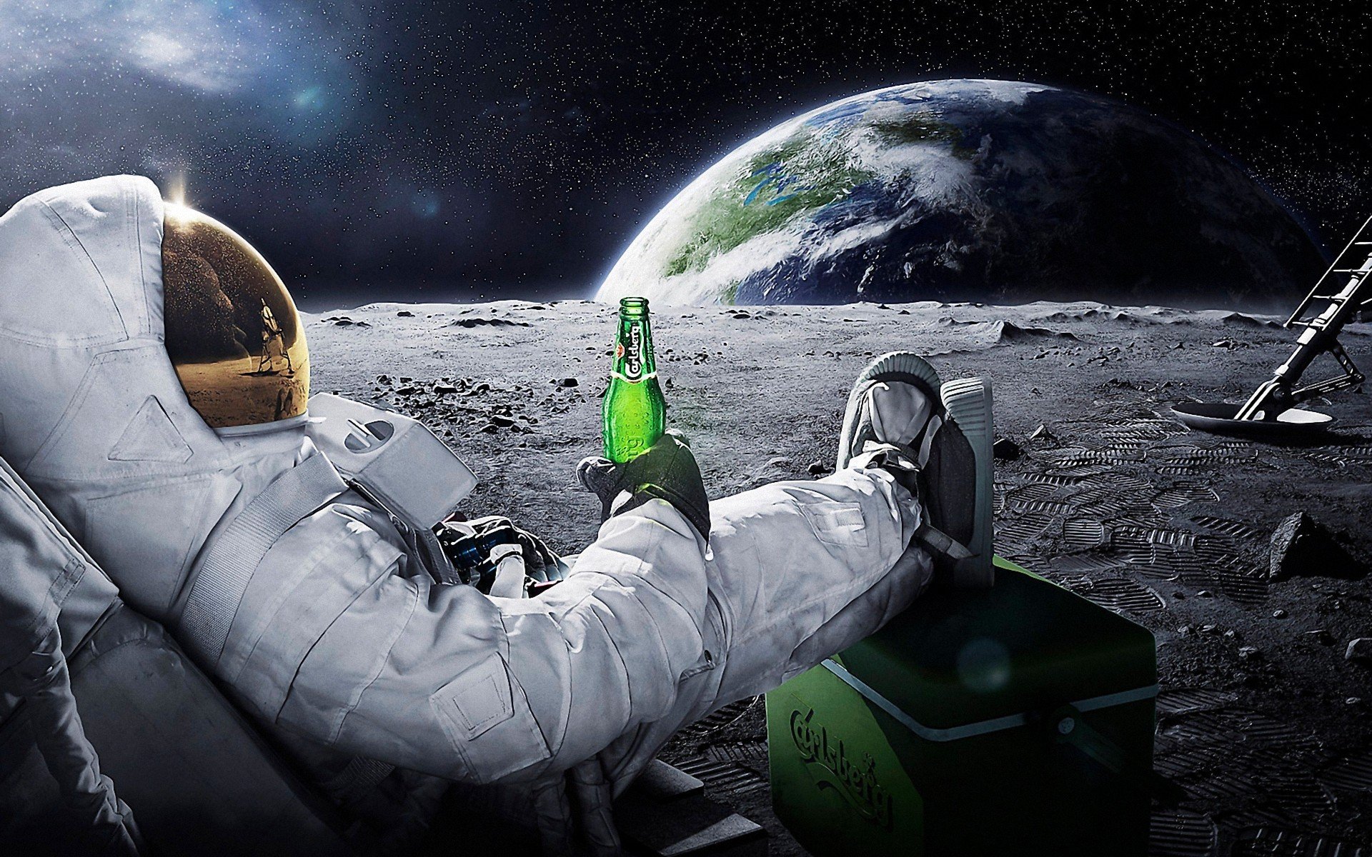 luna spazio astronauta astronauta terra birra carlsberg