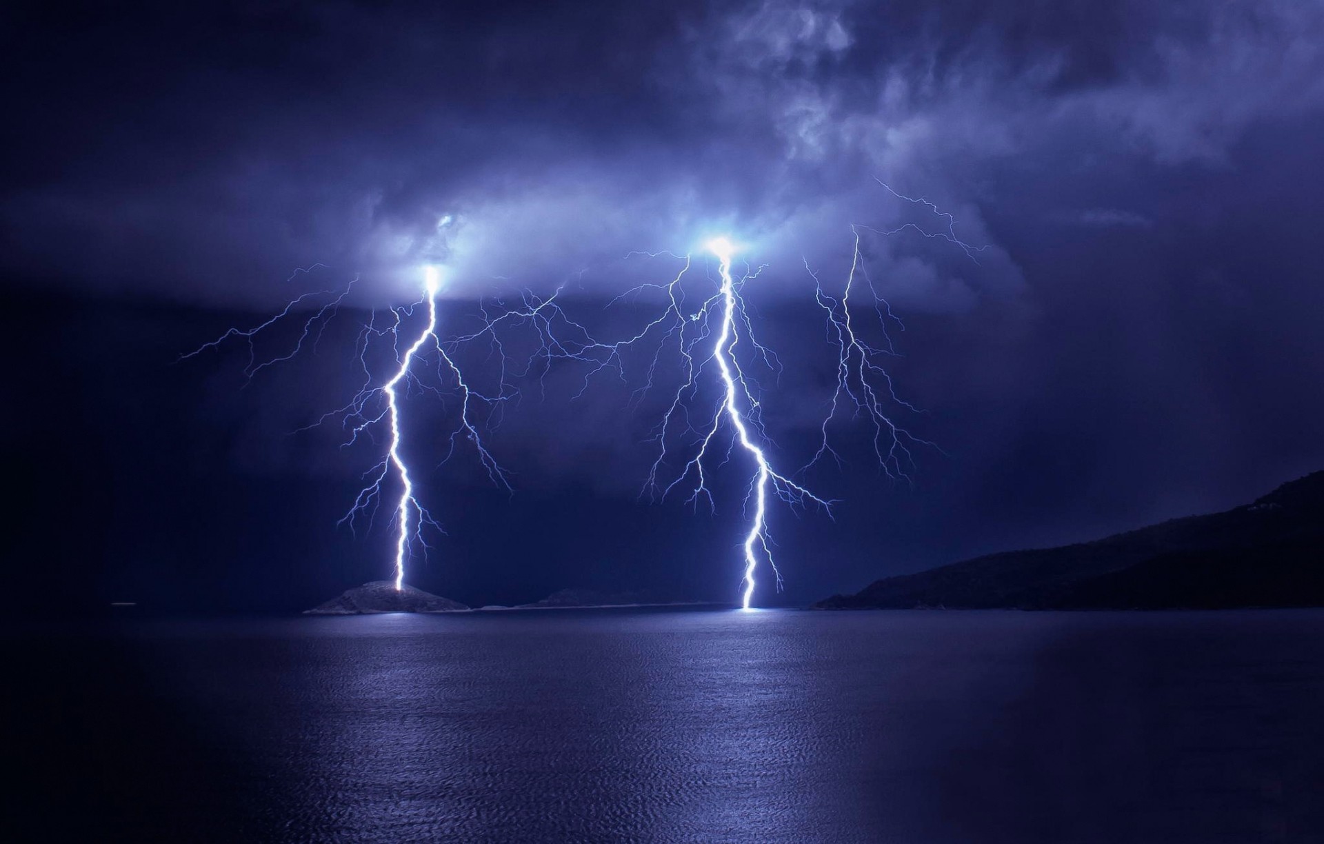 clouds lake the storm sky mountain lightning