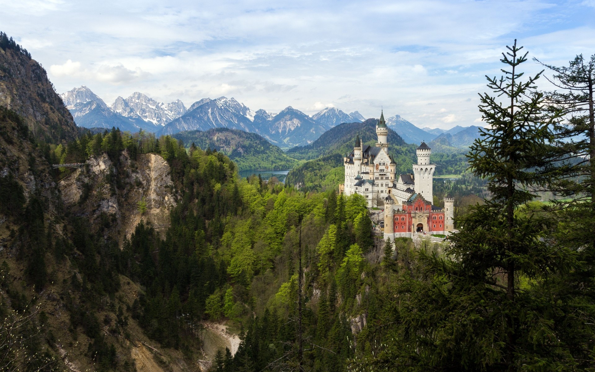 landschaft bäume wald bayern deutschland reparatur schloss neuschwanstein berge