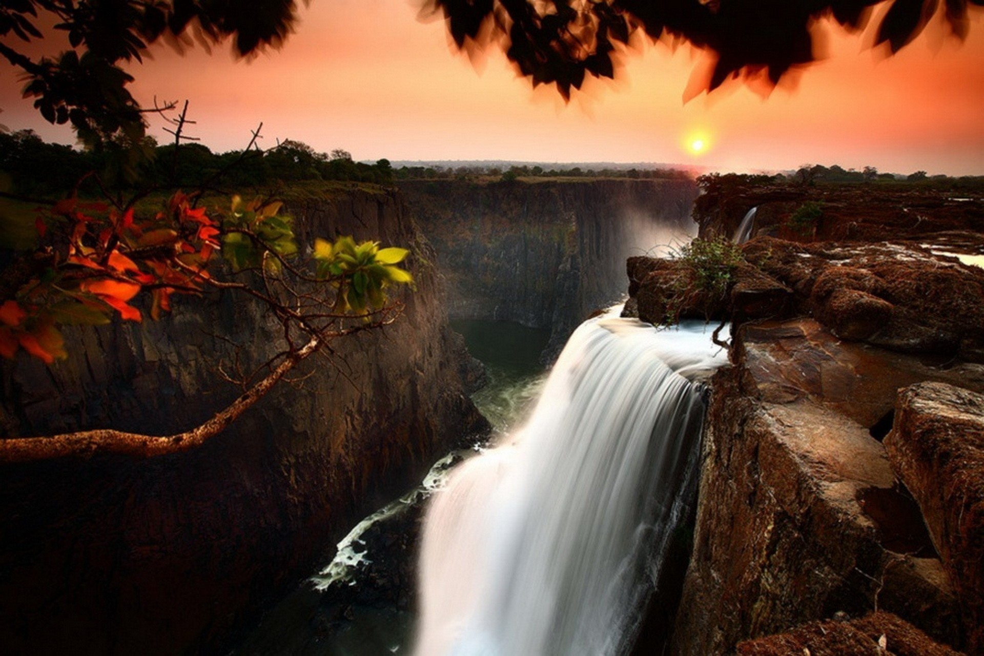 cascade coucher de soleil beauté zambie victoria falls canyon