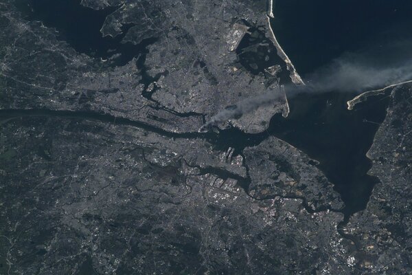 Terrorist attack in New York 2001. 09. 11 view from space