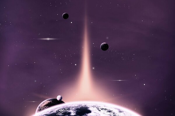 Die Kunst des Planeten im violetten Raum des Weltraums