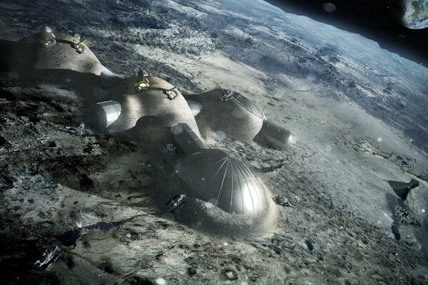 A space base on the surface of the moon