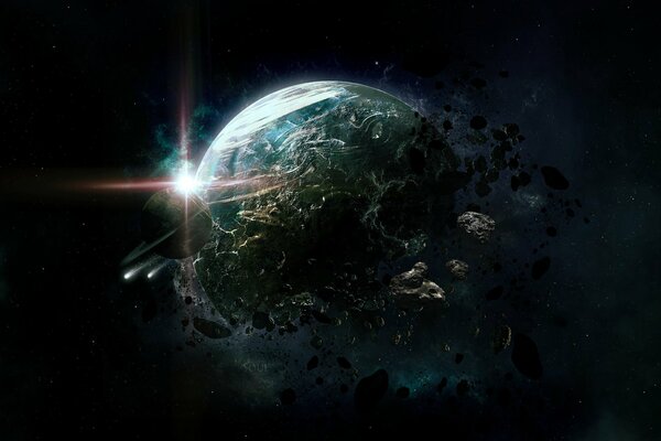 Zniszczenie planety przez asteroidę w kosmosie