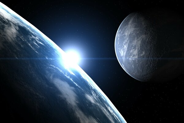 Планета земля с космоса на фоне луны обои