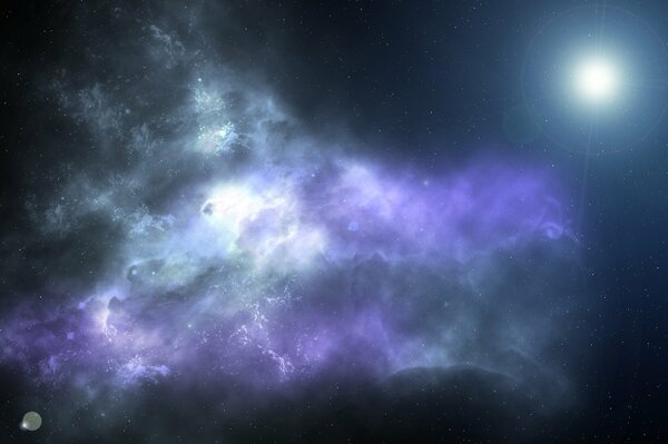 Nebulosa cósmica y estrella brillante brillante