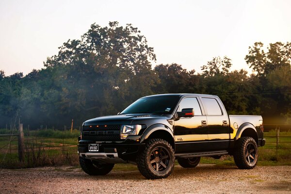 Black aggressive raptor car