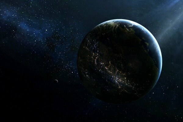 Планета земля в космосе окруженная звездами