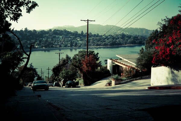 Beautiful street. The car. Road