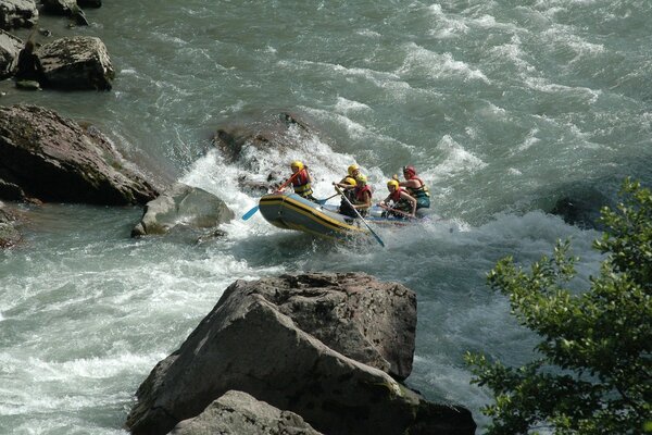 Fighting a stormy rocky river