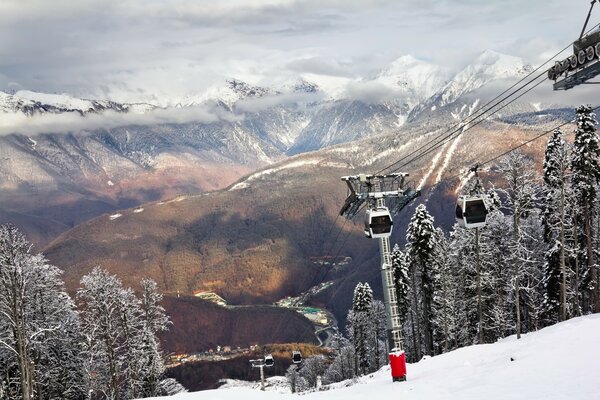 View of the cable car in Sochi. Winter Olympic Games 2014