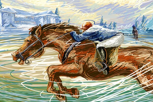 Wallpaper drawing horse racing