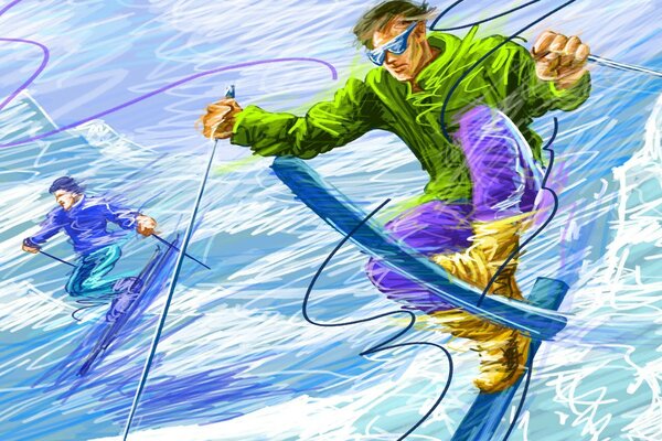 Drawing on the topic of skiing