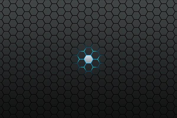 Wallpaper with a black pattern and a blue spot