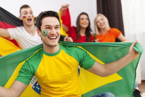 Football fans with flags