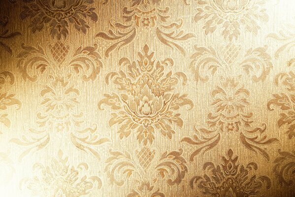Textured fabric vintage wallpaper in gold color