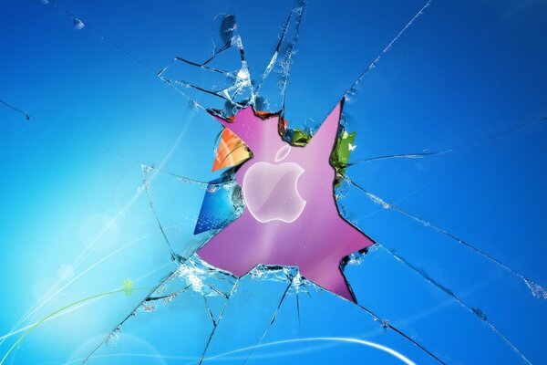 Das Apple-Logo über dem Windows-Logo auf einem kaputten Bildschirm