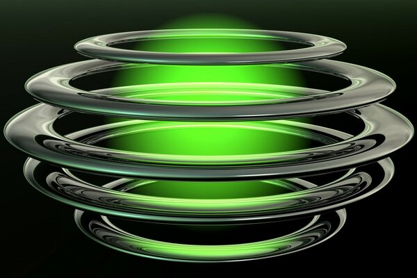 Cercles verts 3D sur fond noir