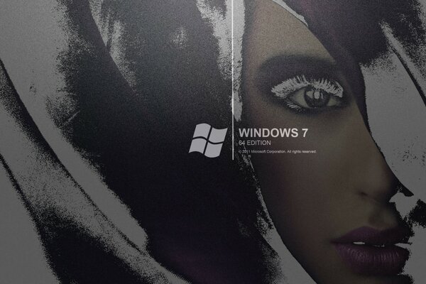 The Windows Seven logo on the background of a girl s face with white eyelashes