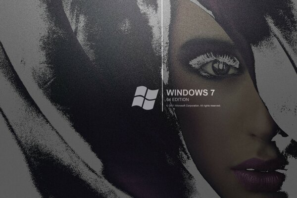 Logo windowst sept sur fond de visage de fille avec des cils blancs