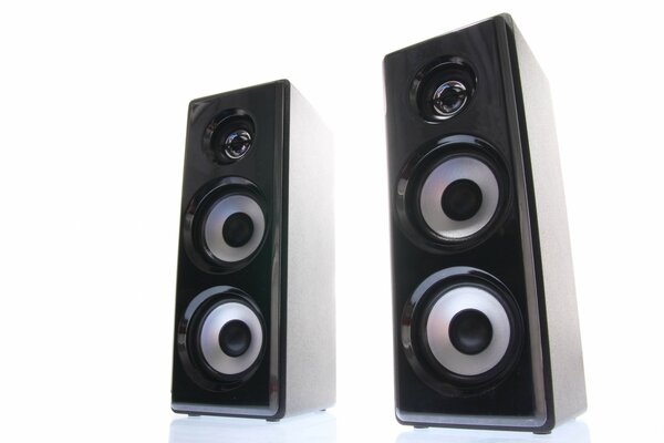 Musical speakers on a white background