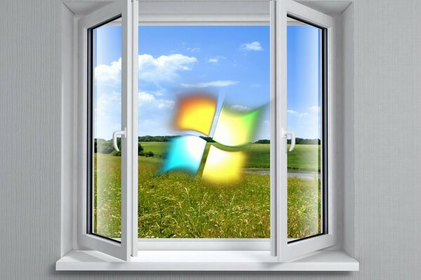 Emblemat Windows na tle otwartego okna