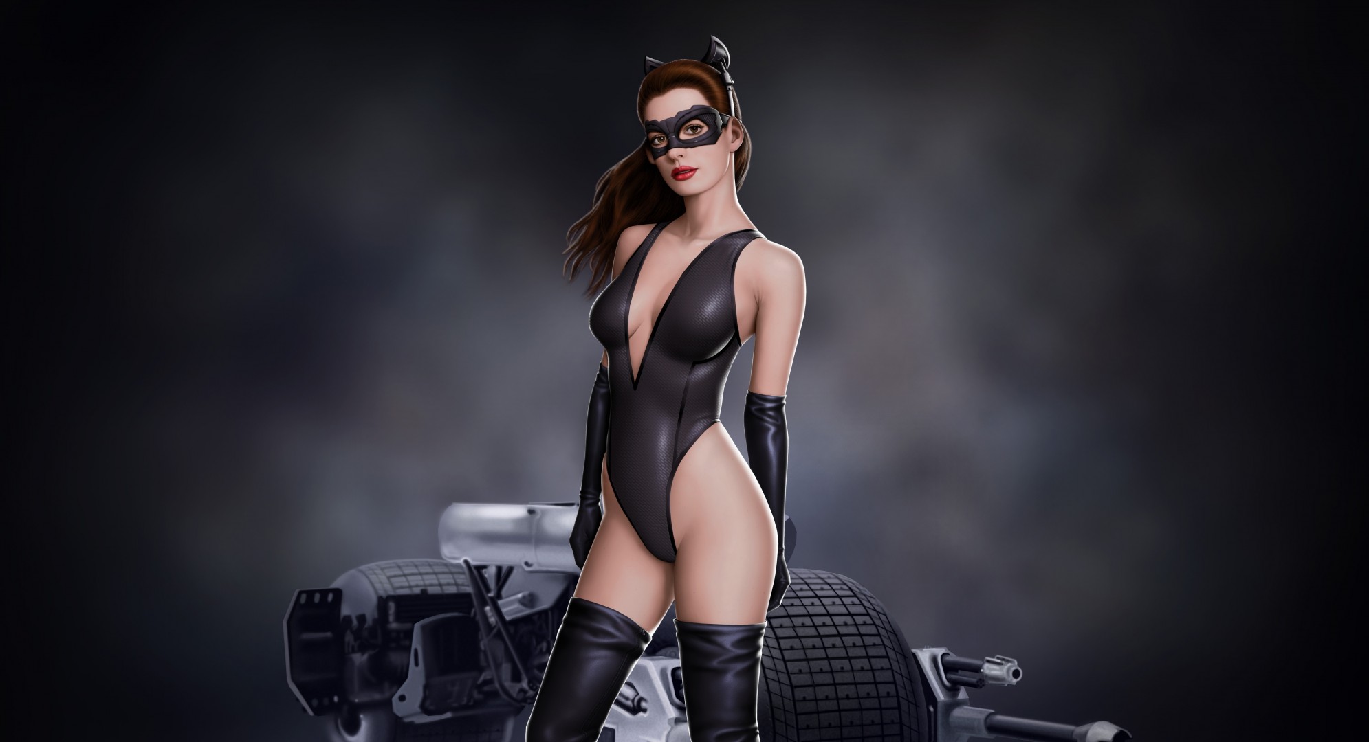 art vue anne hathaway catwoman batman masque