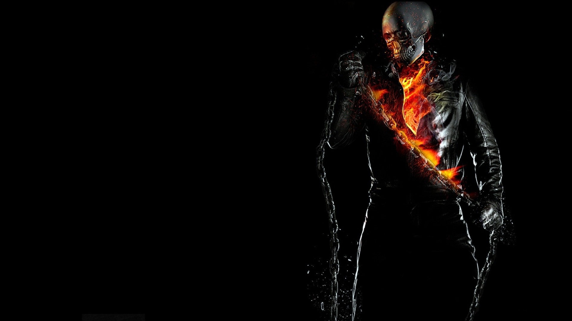 catene ghost rider sfondo nero fuoco scheletro fiamma