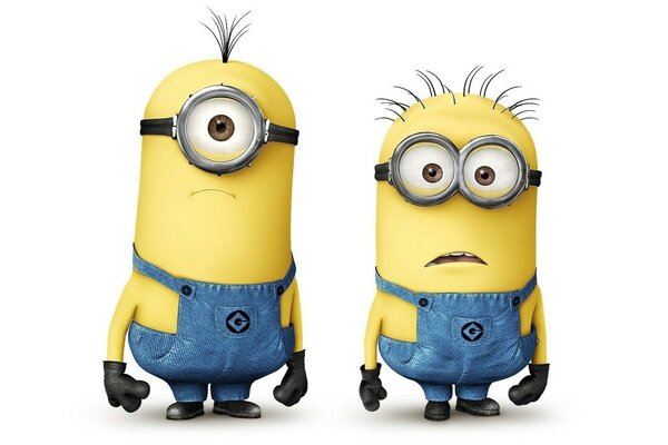 Two minions from the cartoon Despicable and Me 2 .