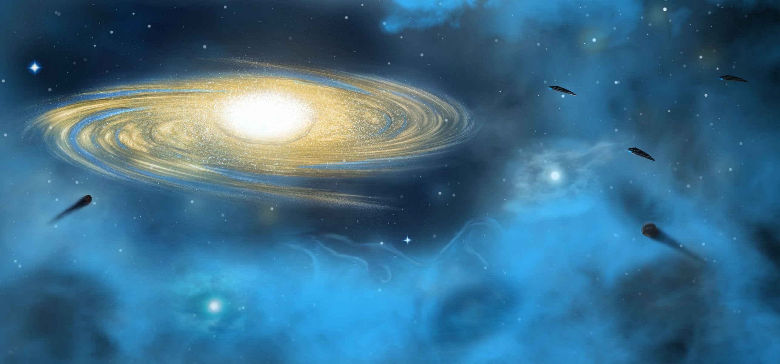 kosmos galaktyka statki kosmiczne gwiazdy planety mgławica światło przestrzeń gwiazda świat ufo