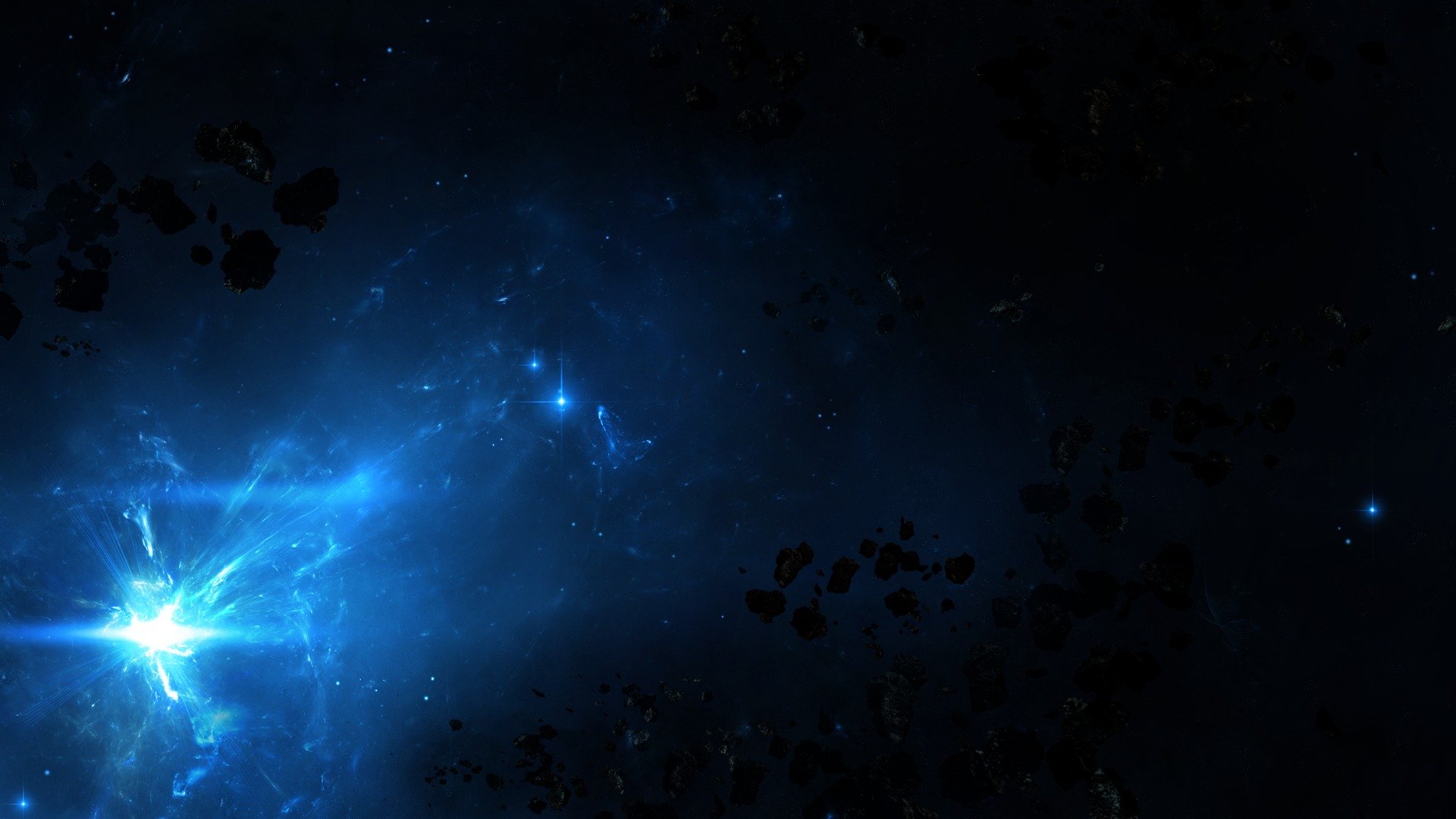 spazio asteroidi stelle oscurità nebulosa