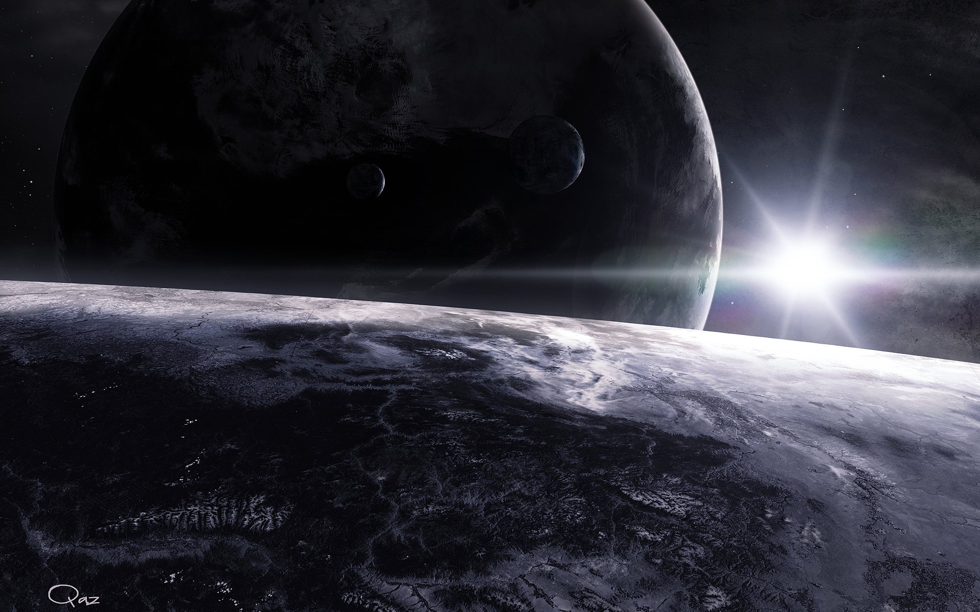 espacio planetas satélite superficie estrella