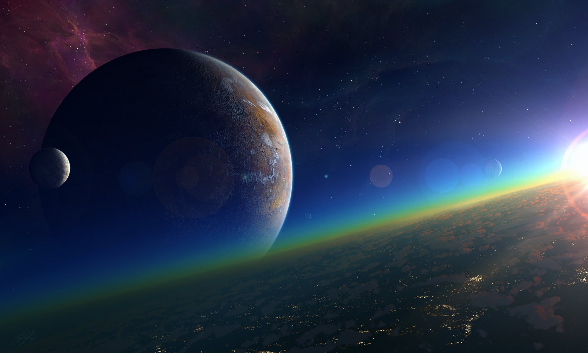 raum planet sterne oberfläche nebel satellit sonne