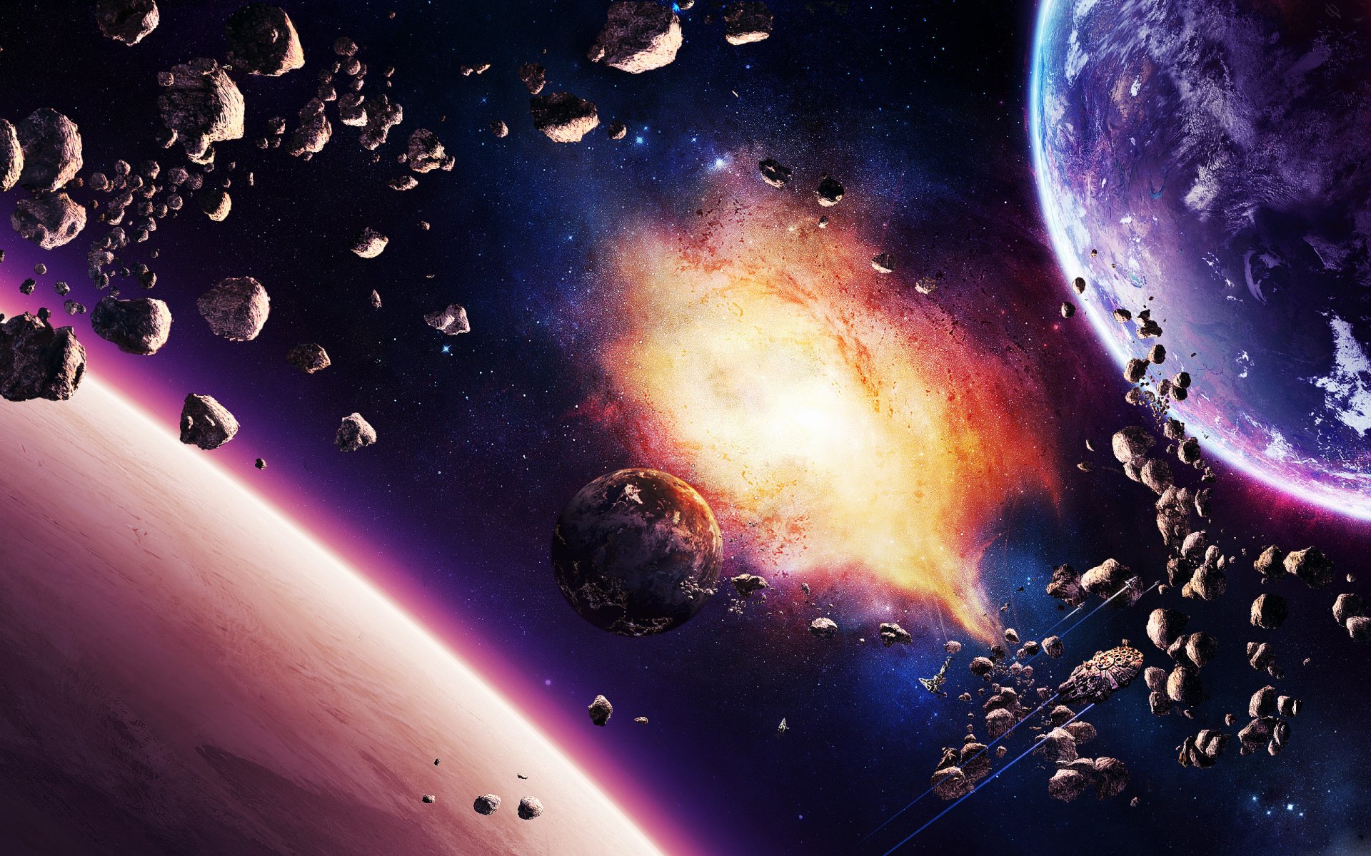 asteroidi nebulose pianeti navi stelle