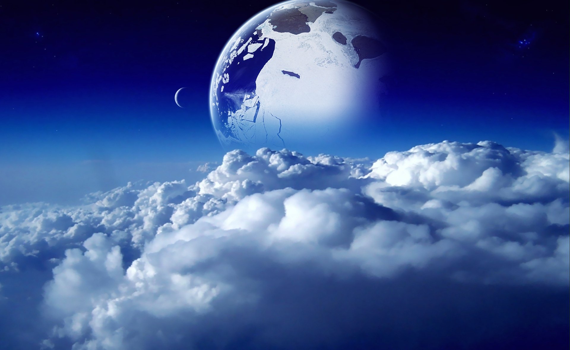 espacio cielo nubes luna planeta azul azul espacio