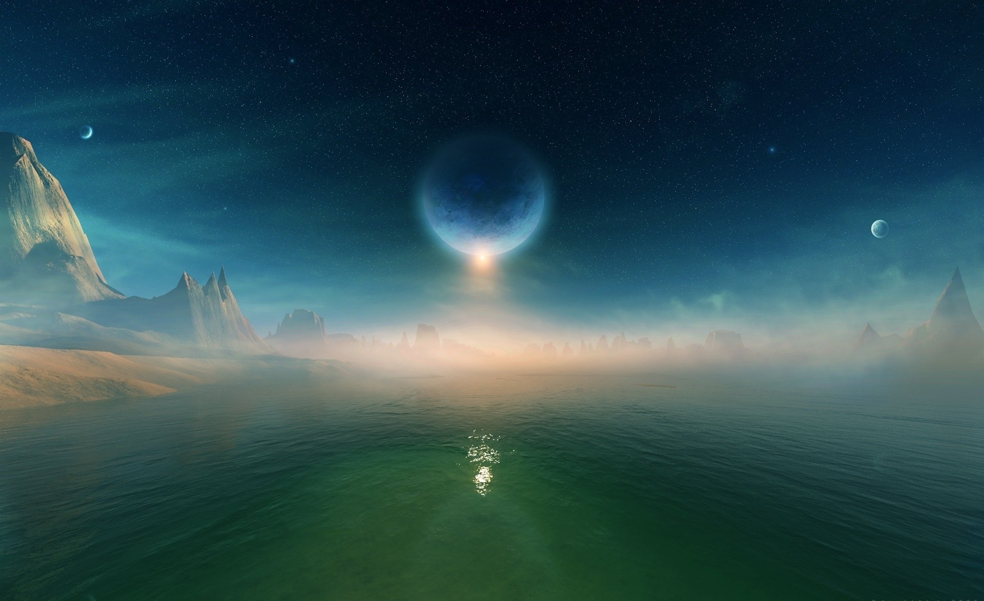 espacio agua estrellas planetas