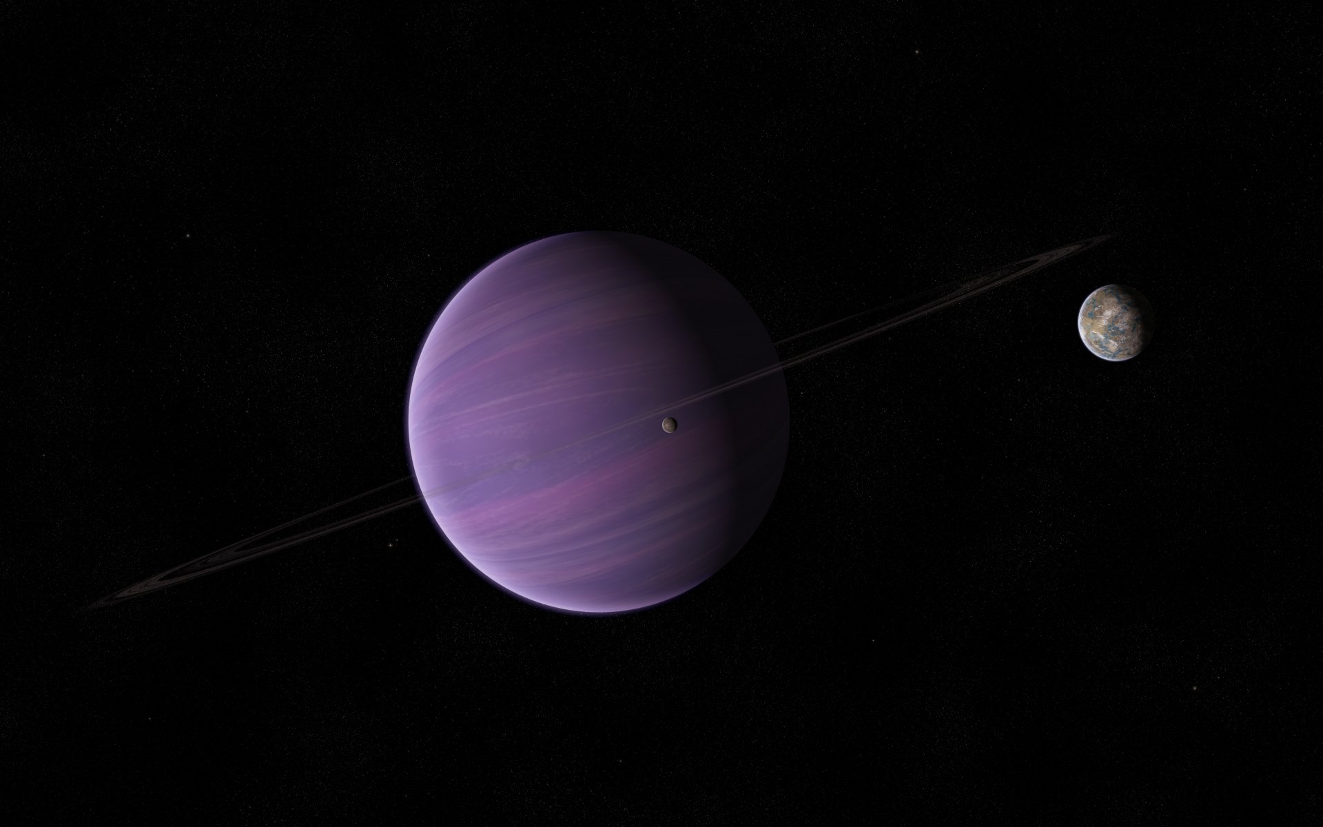 planète géant gazier anneaux satellites étoiles