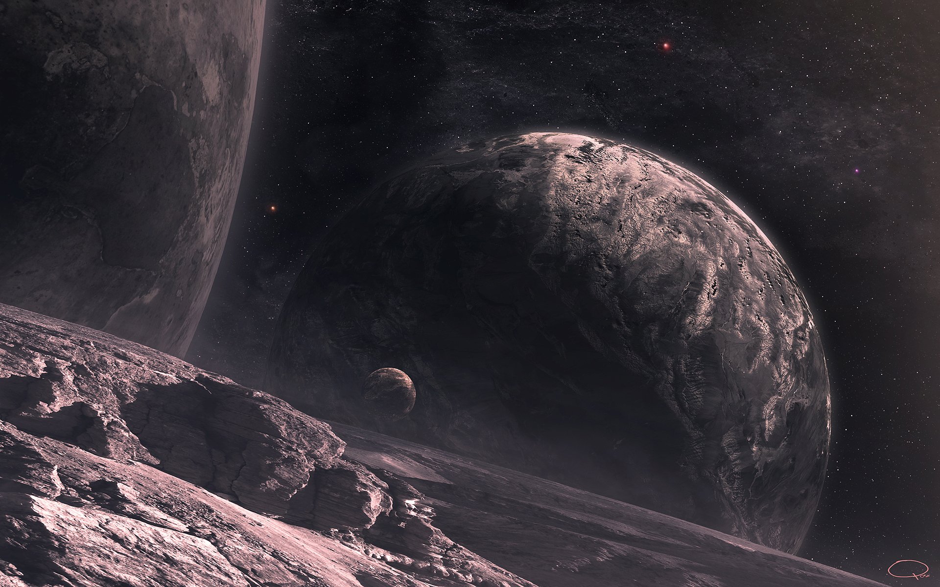 espace planètes étoiles satellites paysage surface