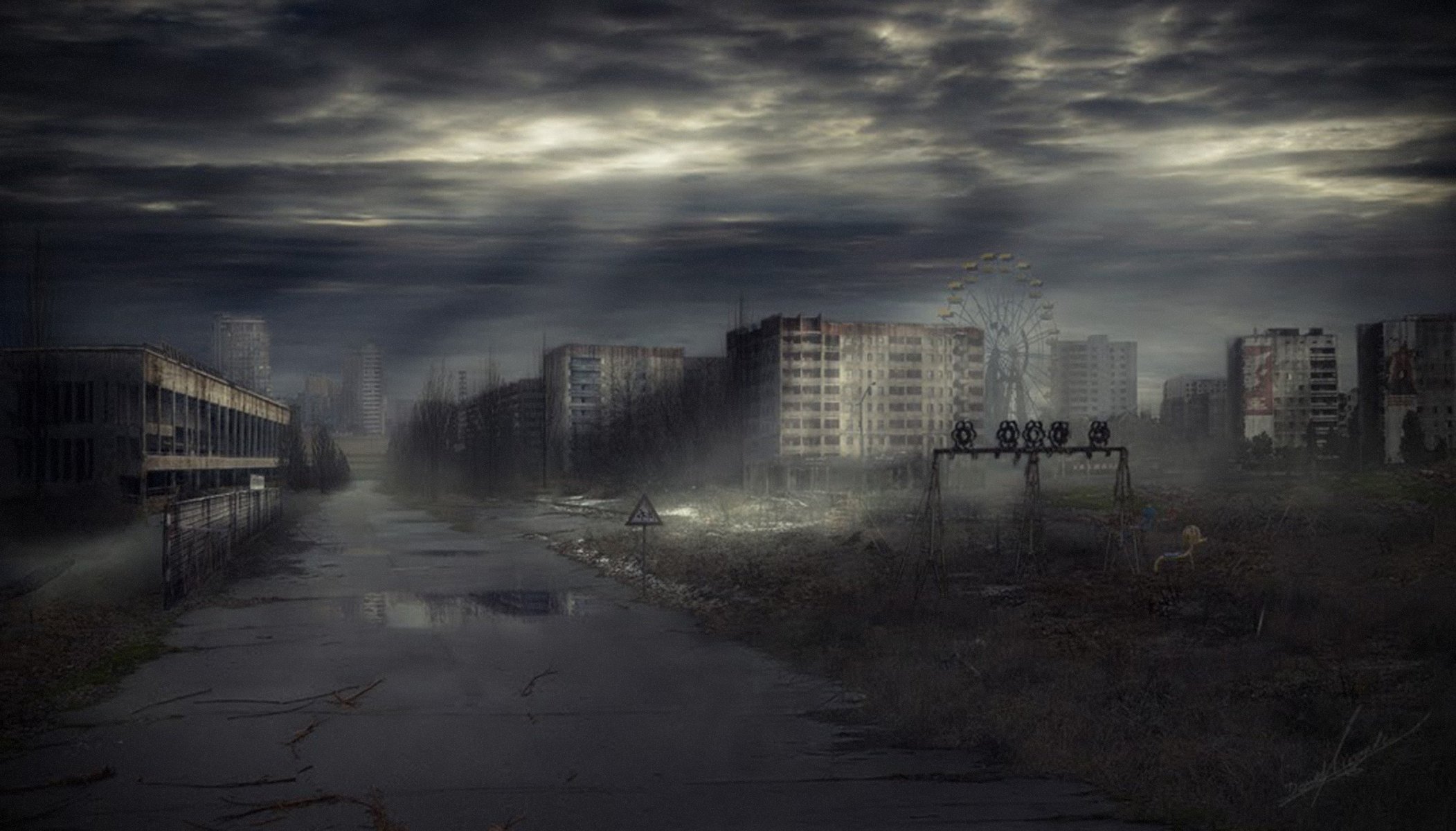 ukraine pripyat nuit ville route